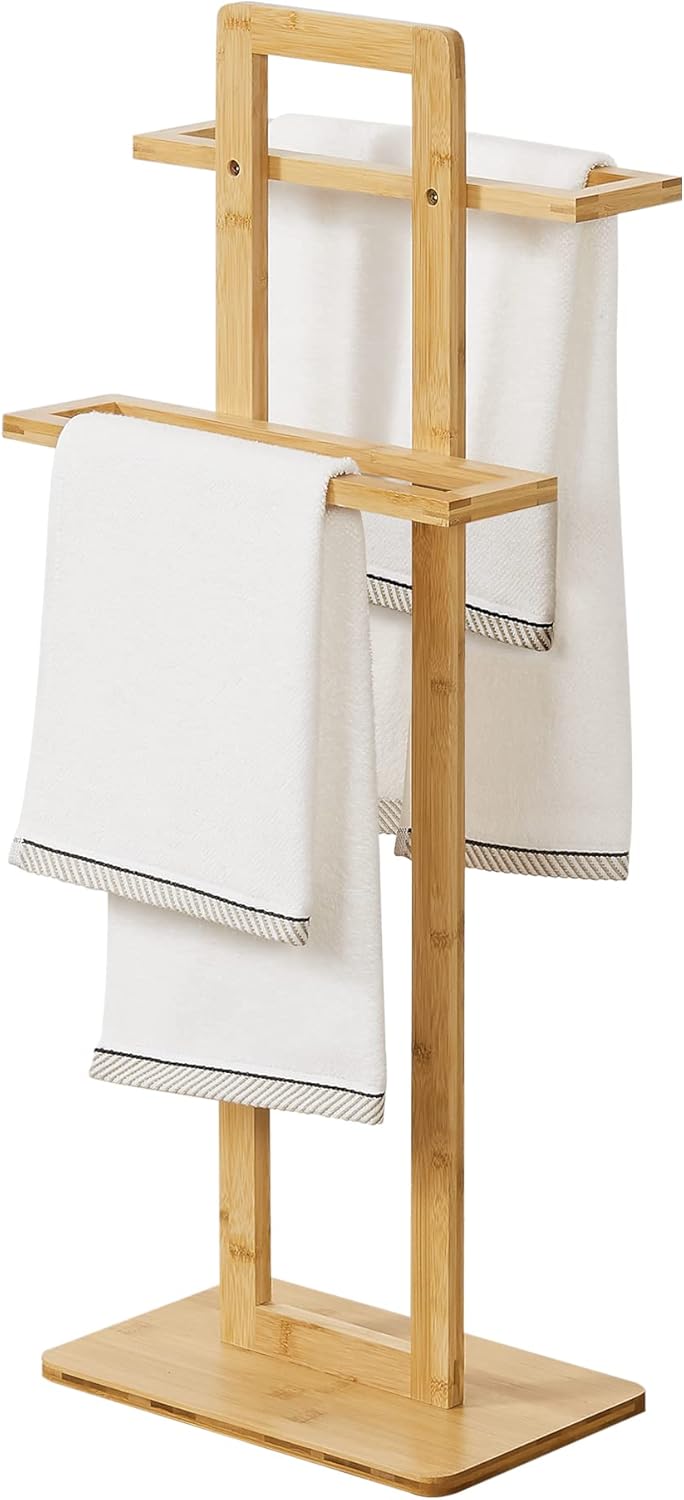 [en.casa] Handtuchständer Træna Handtuchhalter stehend Bambus Standhandtuchhalter Badezimmer Handtuc