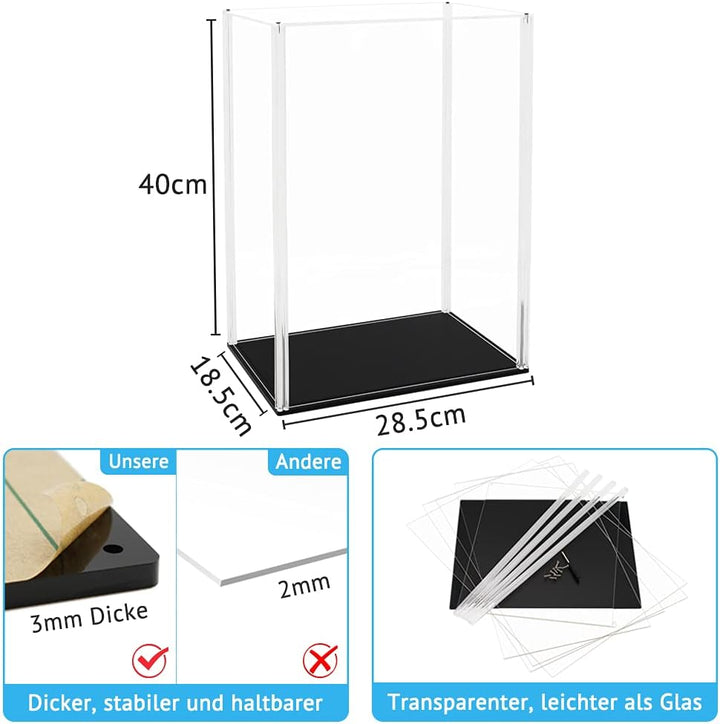 Tingacraft Acryl Vitrine Gross (28,5 x 18,5 x 40 cm) Schaukasten für Figur 28,5x18,5x40 cm, 28,5x18,