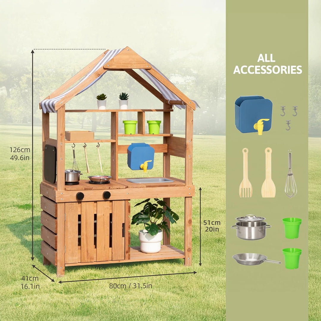 OOOK Matschküche Kinder Outdoor, Outdoor Küche Kinder mit Wasseranschluss, Spielzeug ab 3 Jahre mit