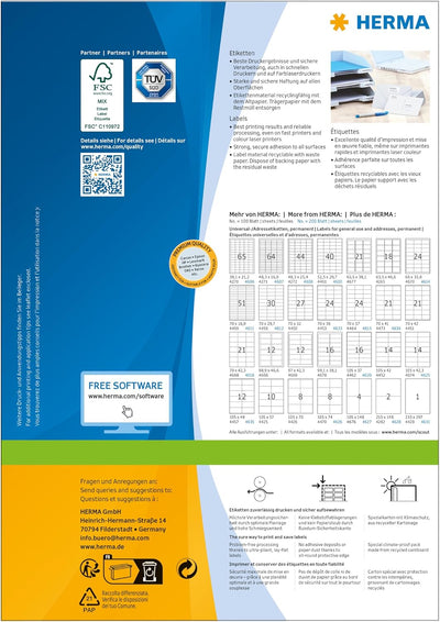 HERMA 4470 Versandetiketten, 100 Blatt, 105 x 74 mm, 8 Stück pro A4 Bogen, 800 Aufkleber, selbstkleb