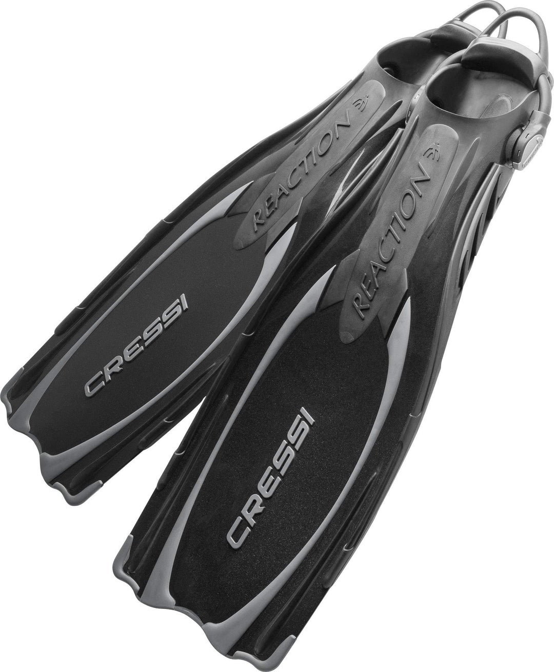 Cressi Reaction EBS Fins - Hochleistungstauchflossen mit EBS Strap XS/S (36/39) Schwarz/Silber, XS/S