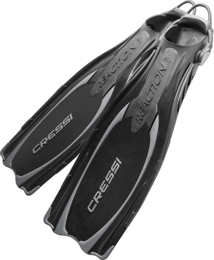 Cressi Reaction EBS Fins - Hochleistungstauchflossen mit EBS Strap XS/S (36/39) Schwarz/Silber, XS/S