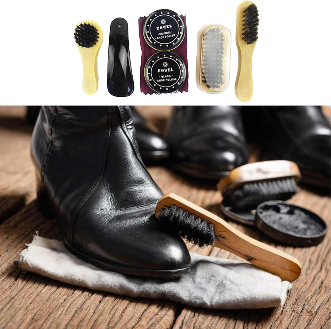 Schuhputzsets Schuhputz-Pflege-Set, Premium Qualität Soft Rosshaar Borsten Schuh Dauber, Holzapplika
