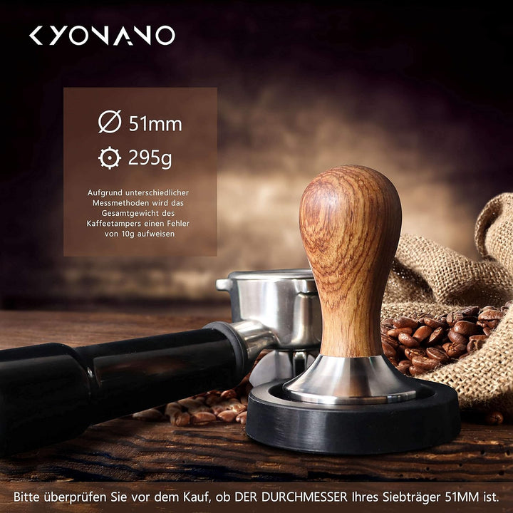 KYONANO Espresso Tamper 51 mm, Barista Set Mit Kaffee Tamper Aus Edelstahl und Echtholzgriff, Tamper