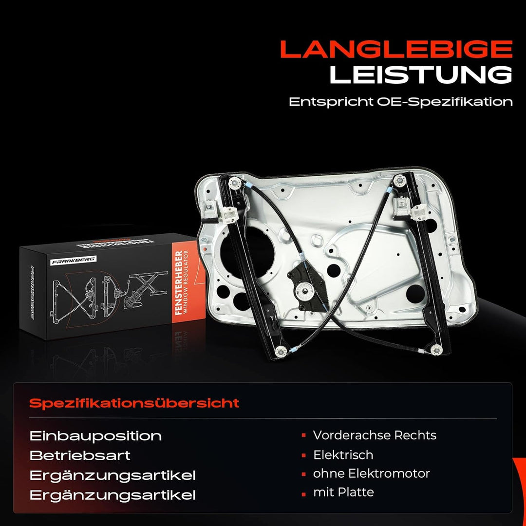 Frankberg Elektrisch Fensterheber Mit Grundplatte Ohne Motor 4/5-Türer Vorne Rechts Kompatibel mit F