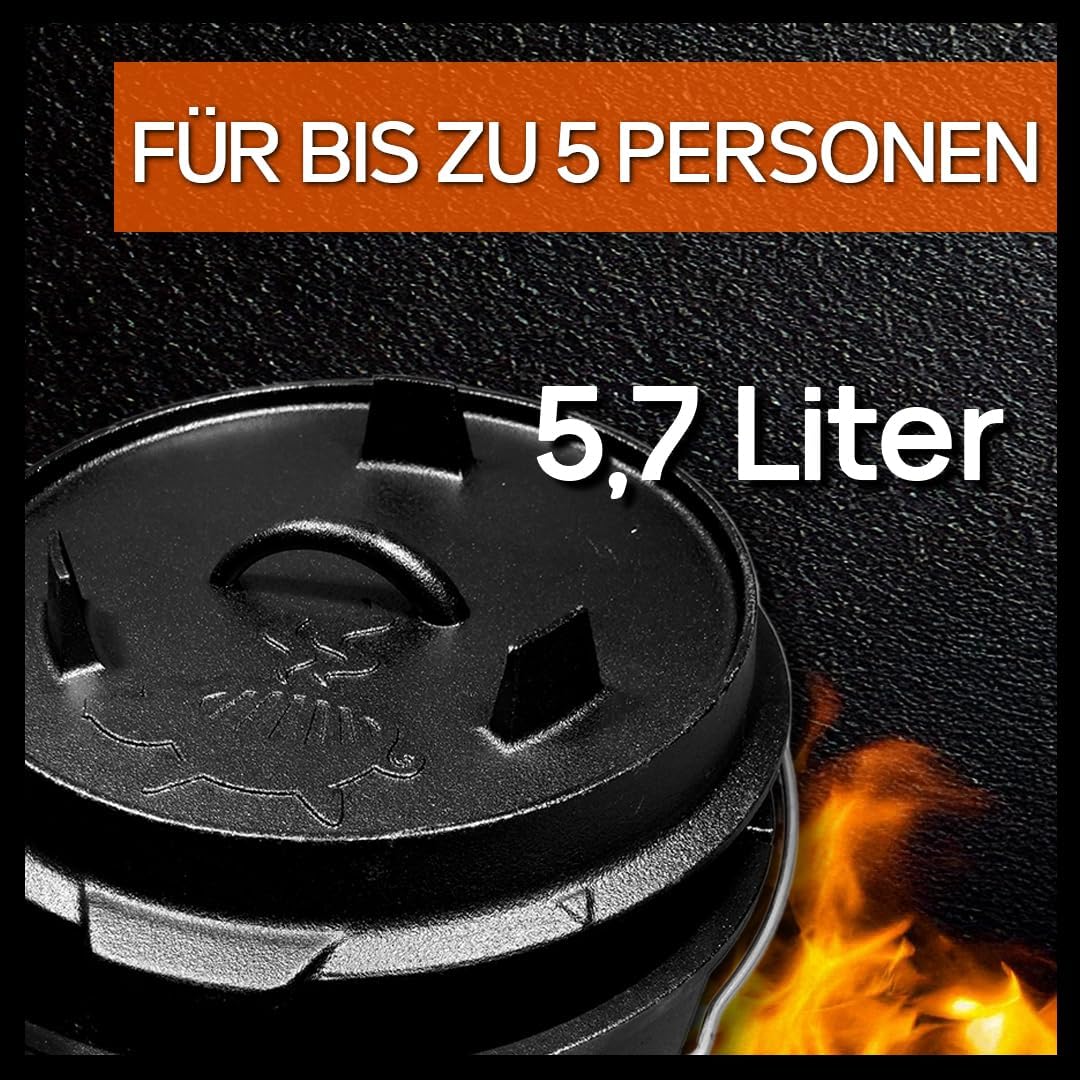 Grillschweine Dutch Oven 6QT (5,7 L mit Füsse) - BBQ Schmorofen - Gusseisen Feuertopf, 5,7 L mit Füs
