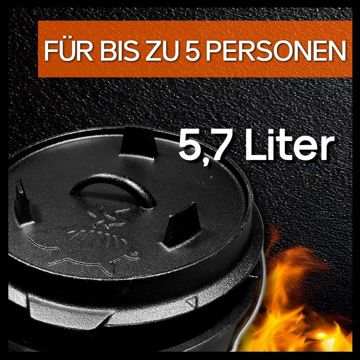 Grillschweine Dutch Oven 6QT (5,7 L mit Füsse) - BBQ Schmorofen - Gusseisen Feuertopf, 5,7 L mit Füs