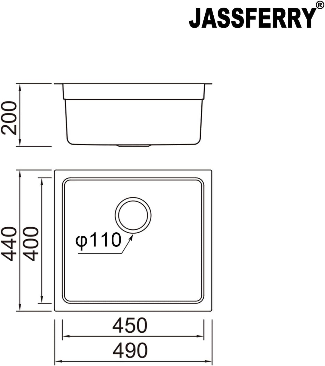 JASSFERRY Küchenspüle 1 Becken Unterbau-Küchenspüle, Unterbauspüle mit Geschirrkorb 490 x 440 Edelst