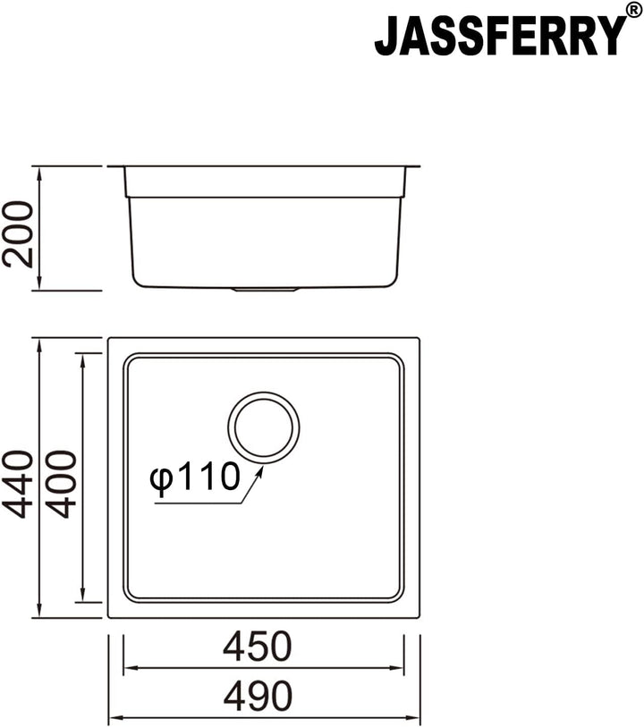 JASSFERRY Küchenspüle 1 Becken Unterbau-Küchenspüle, Unterbauspüle mit Geschirrkorb 490 x 440 Edelst