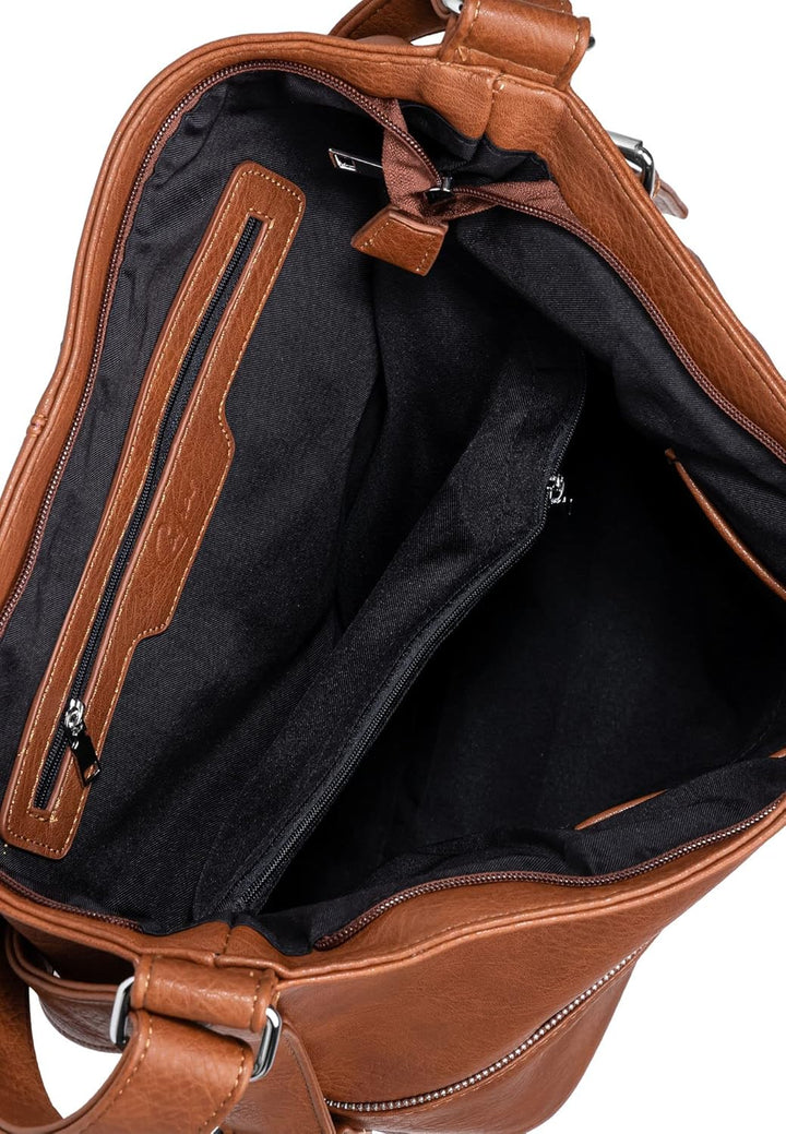 Caspar TS732 grosse Damen XL Umhängetasche Cognac, Cognac