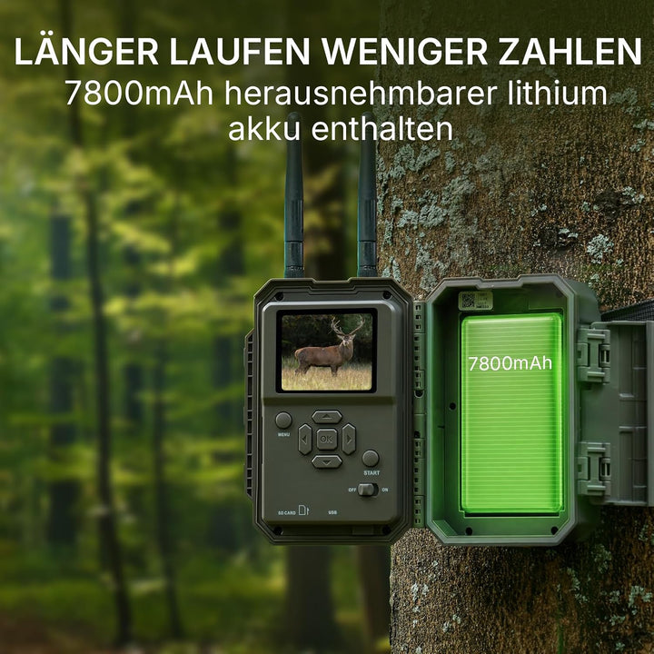 GardePro E8 2.0 Pro Wildkamera Doppelantenne WLAN mit 64GB SD Karte, 64MP H.264 4K Video Wiederaufla