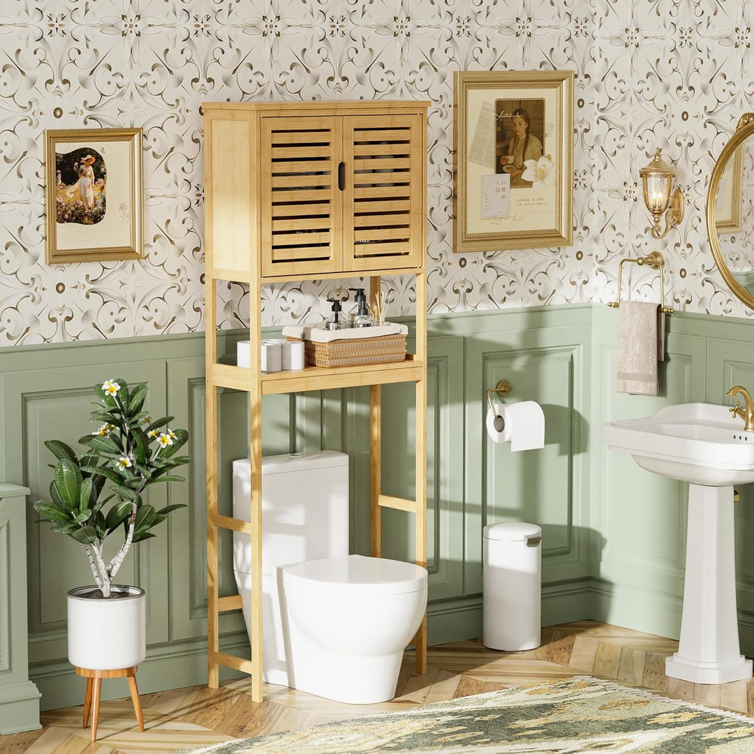 SMIBUY Bad Lagerung Regal mit Schrank, Bambus über die Toilette Veranstalter Rack, freistehende Toil