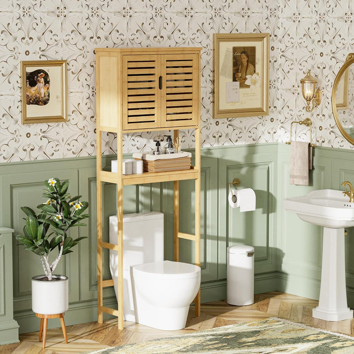 SMIBUY Bad Lagerung Regal mit Schrank, Bambus über die Toilette Veranstalter Rack, freistehende Toil