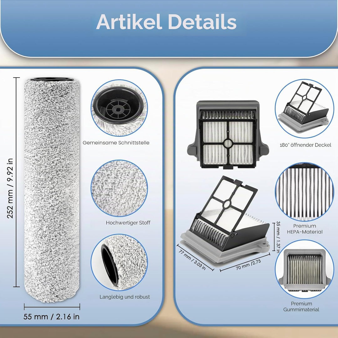 【Version 2, Abnehmbar】(4 Stück) S7 Pro Bürstenwalzen und HEPA-Filter Kompatibel mit Tineco Floor One