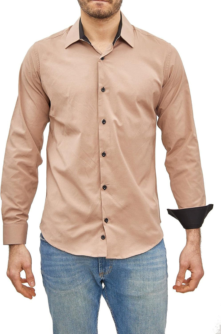 Subliminal Mode - Leicht zu bügeln, Herrenhemd, zweifarbig, einfarbig, Langarm, Slim Fit, Business,