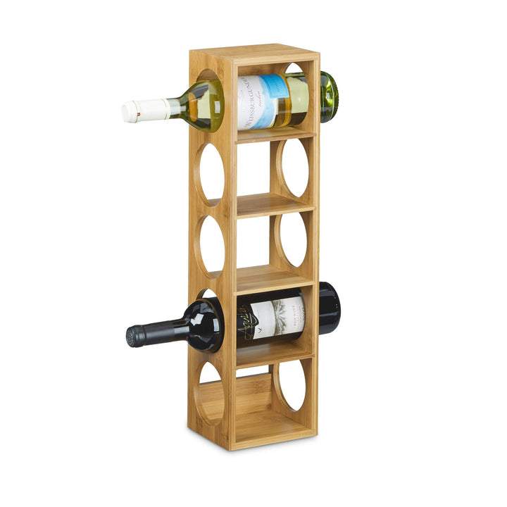 Relaxdays 4X Weinregal Bambus, Flaschenhalter 5 Fächer, Holzregal für Wein, Flaschenregal modern, Hx