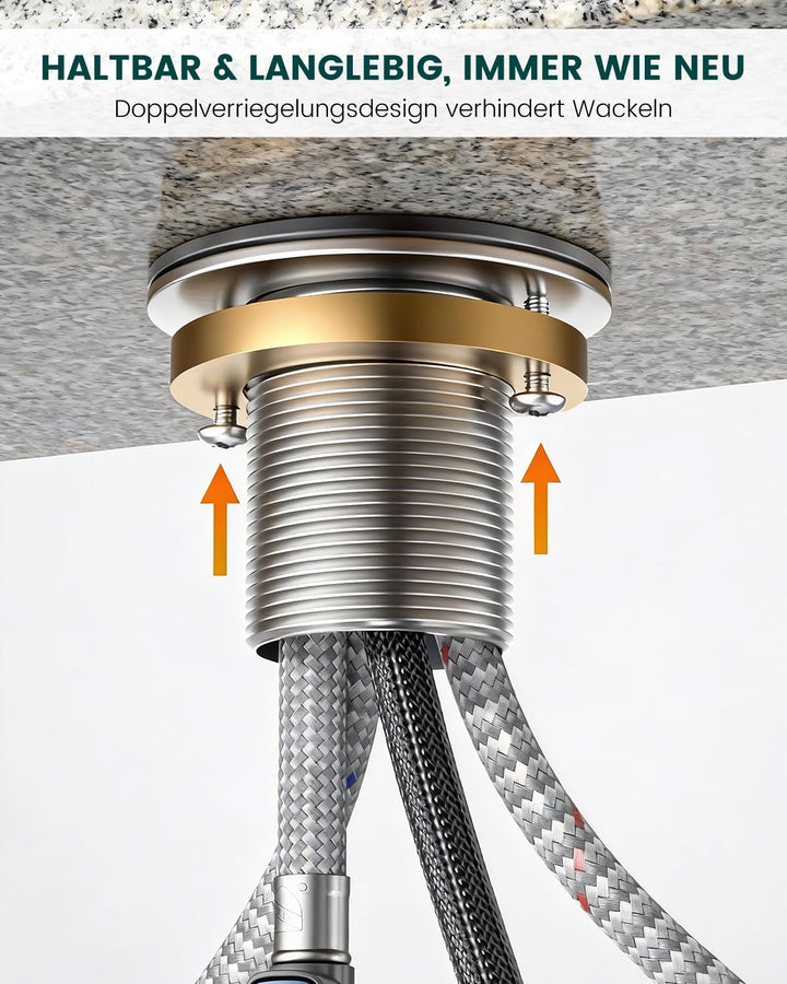 DAYONE Küchenarmatur Schwarz, SUS304 Edelstahl Hochdruck Wasserhahn Küche Ausziehbare Brause mit 2 S