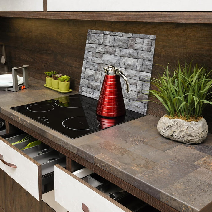 SmartDecoration Herdabdeckplatte Ceranfeldabdeckung aus Glas 60x52 cm Einteilig Motiv "Stein" Grau (