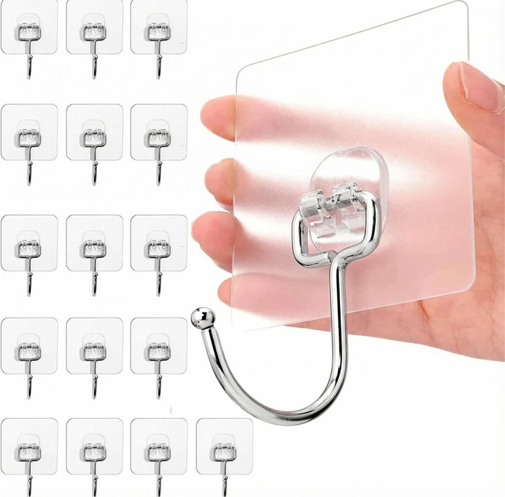 Charfia 16 Stück 15kg (Max) Selbstklebend Haken Extra Stark, Grosse Klebehaken Transparent Haken Sel