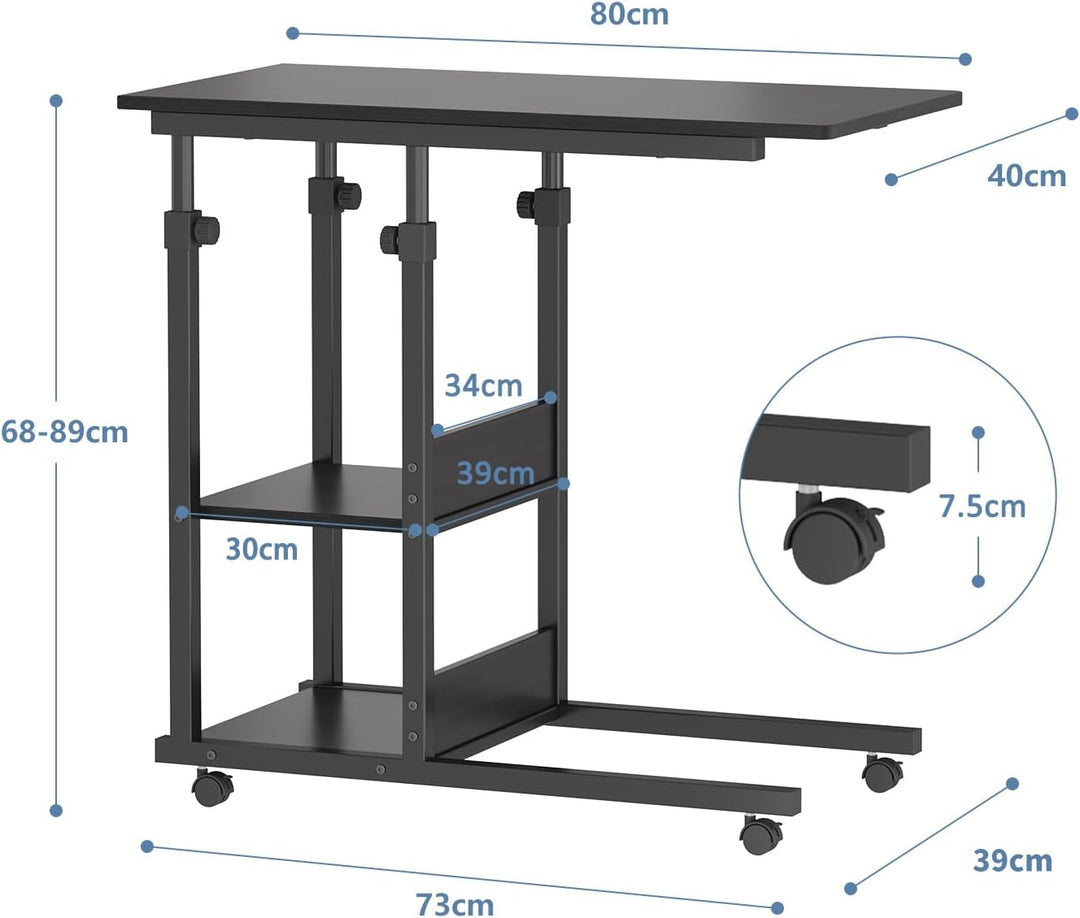 Dripex Beistelltisch mit Rollen Laptoptisch Höhenverstellbar Schreibtisch aus Holz, Sofatisch Nachtt