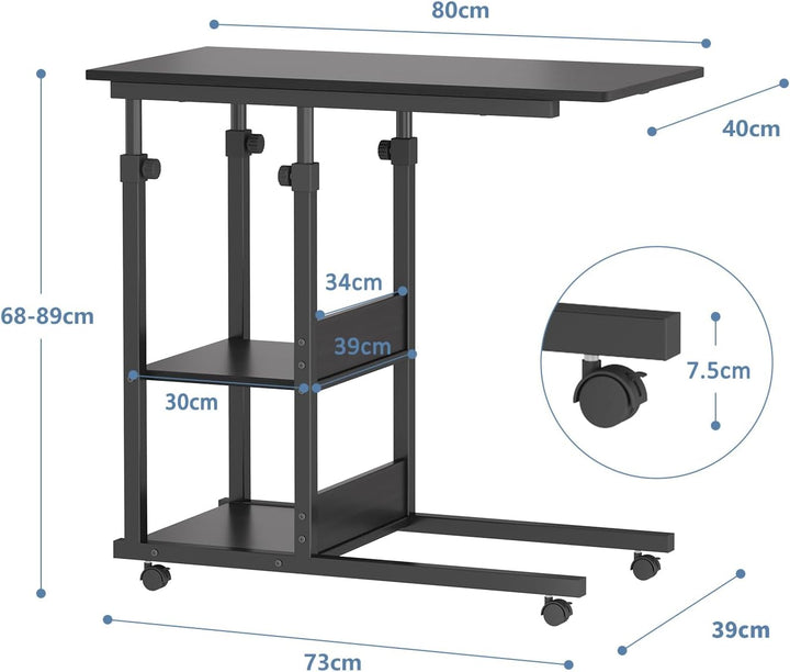 Dripex Beistelltisch mit Rollen Laptoptisch Höhenverstellbar Schreibtisch aus Holz, Sofatisch Nachtt