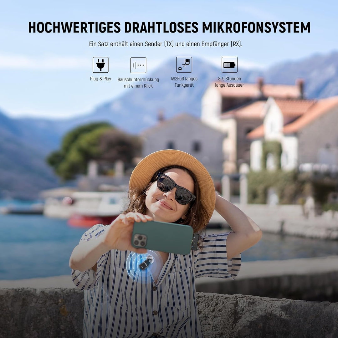 NEEWER Kabelloses Mikrofonsystem für USB C, Ansteck Lavalier Mikrofon mit Geräuschunterdrückung für