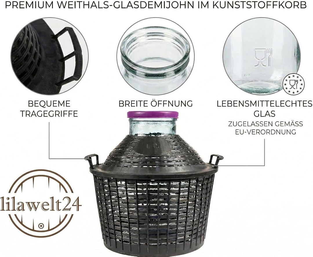 Glasballon Set +Gummikappe+ GÄRRÖHRCHEN Weinballon, Flasche, Glasflasche, Gallone, Gärbehälter, Glas