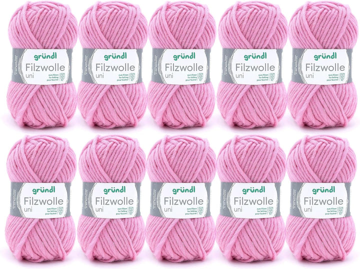 Gründl Filzwolle uni (Wolle zum Filzen, Stricken und Häkeln, Garn aus 100 % Schurwolle, 50 g / 50 m,