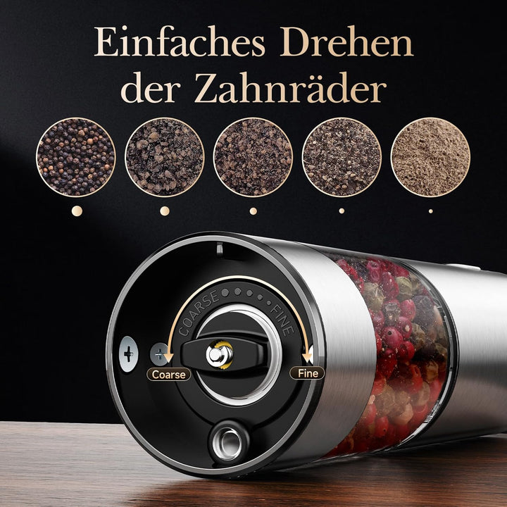 Variglas Salz und Pfeffermühlen Elektrische 2er Set mit USB Wiederaufladbarer,Verbesserte grosse Kap