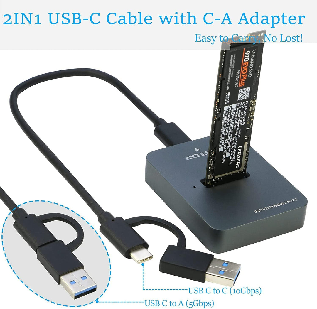 RIITOP M.2 auf USB-Dockingstation, RIITOP M.2 NVMe SSD auf USB-C-Lesegerät-Adapter für M.2 M Key NVM