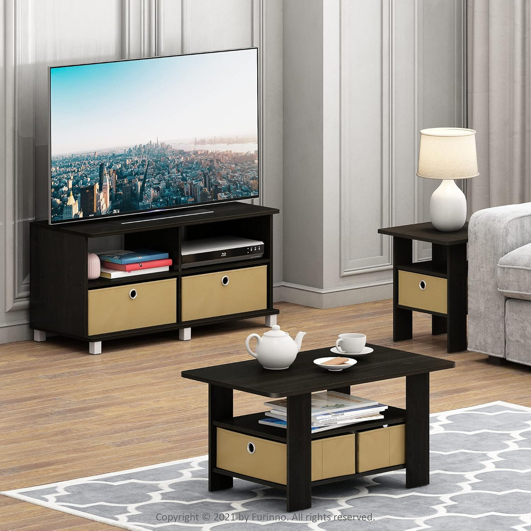 Furinno Andrey Couchtisch mit 2 Einschüben, Holzverbundwerkstoff, PVC-Rohre und Vliesbehälter, Espre