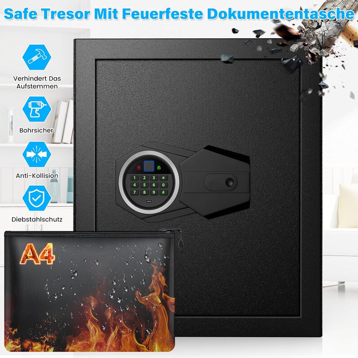Mejasg 45L Safe Tresor Fingerabdruck mit A4 Feuerfester Tasche, Fingerabdruck Tresor für Zuhause mit