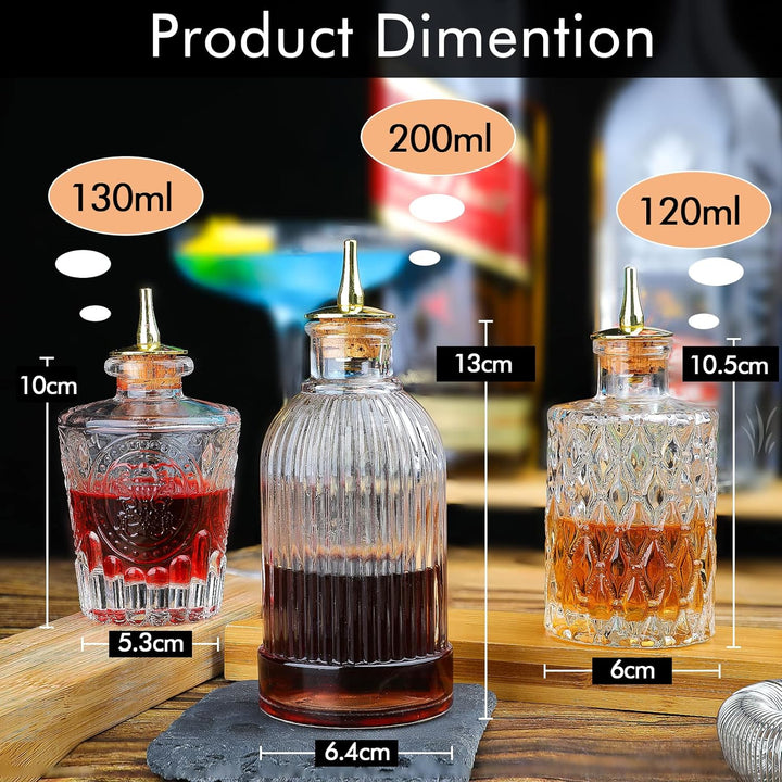 Bitters Bottle Set von 3 Vintage Glas Dasher Bitterflaschen für Cocktail Whiskey Mixing Drinks Dispe