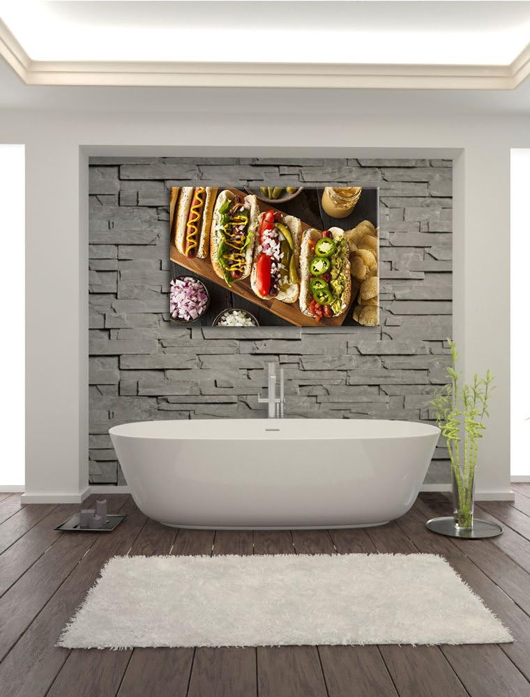 Amerikanische Hotdogs Format: 100x70 auf Leinwand, XXL riesige Bilder fertig gerahmt mit Keilrahmen,