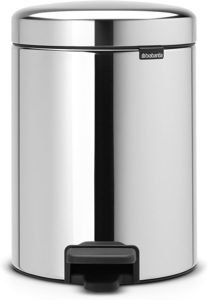 Brabantia Treteimer mit Inneneimer aus Kunststoff, stahl, Brilliant Steel, 5L, Brilliant Stahl 5 Lit