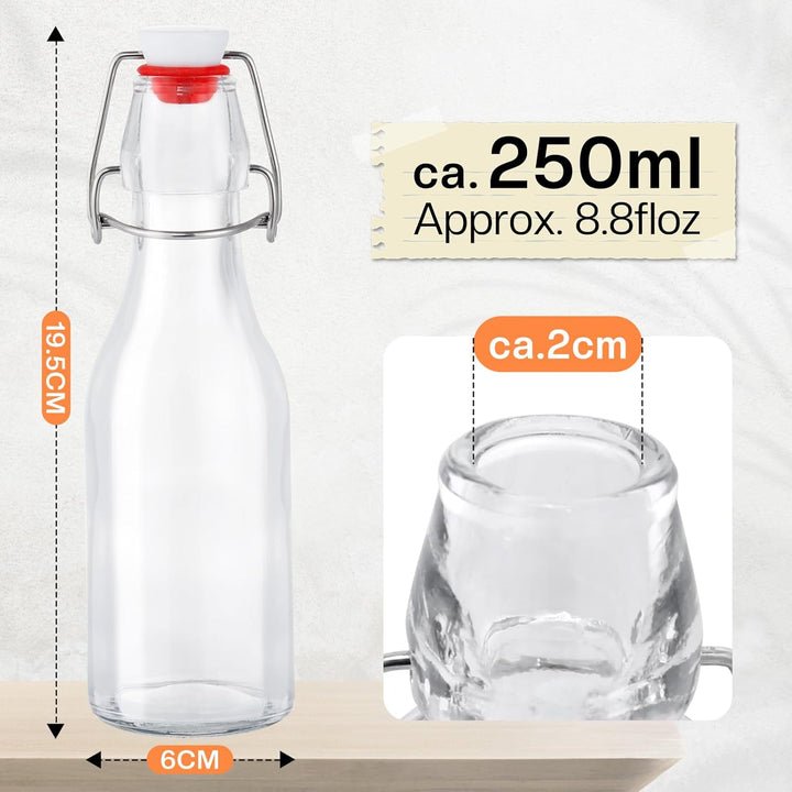 Zanfqvo Glasflaschen 250ml mit Bügelverschluss, 10 Stück Kleine Flaschen Zum Befüllen, Bügelflasche