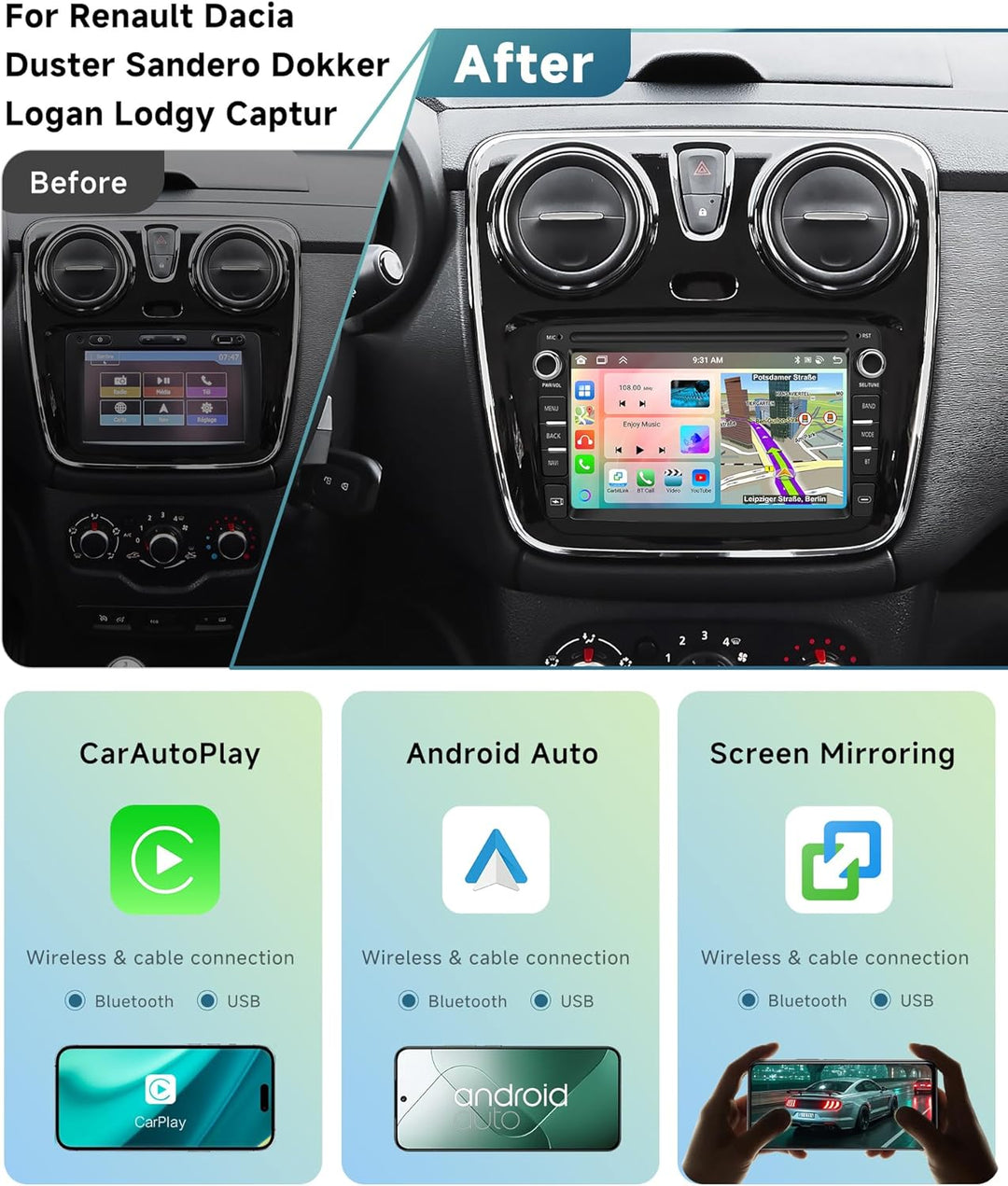 4G+64G 8-Core VECHTEL 7 "Autoradio Bluetooth Für Renault Dacia Duster Sandero Dokker Logan Lodgy Cap
