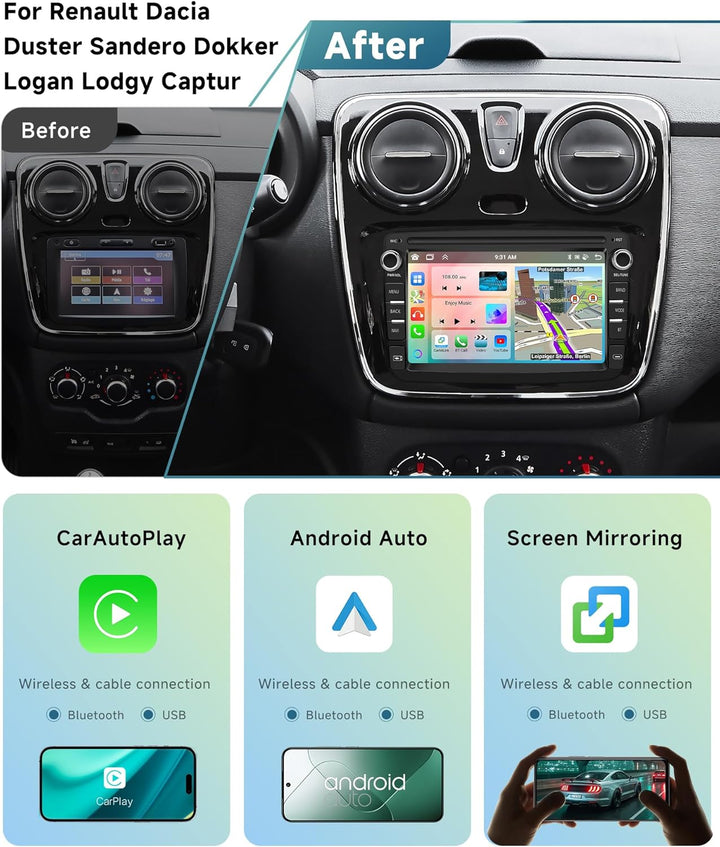 4G+64G 8-Core VECHTEL 7 "Autoradio Bluetooth Für Renault Dacia Duster Sandero Dokker Logan Lodgy Cap