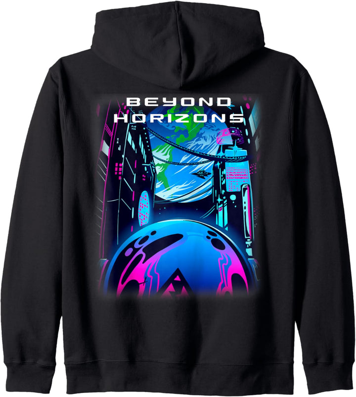 Beyond Horizons Cyberpunk Outrun Sci-Fi Futuristischer Raum Kapuzenjacke