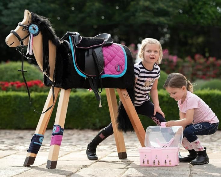 HKM 9209 Gebisslose Trense Funny Horses - Spielzeugtrense für Holzpferd (Schwarz/Pastell, Mini Shett