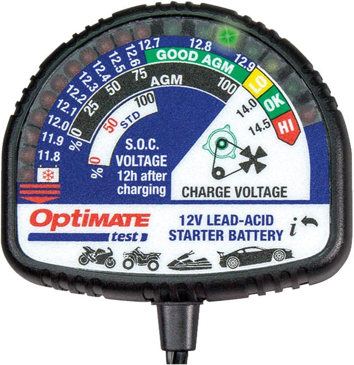 OptiMate TecMate Tester, TS130, Ladezustandstester-alle 12V-Blei-Säure-Batterien, schwarz OptiMATE T