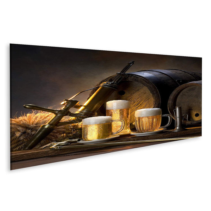 islandburner Bild auf Leinwand Stillleben Bier Fässer Bilder Wandbilder Poster Leinwand 120x40cm - P