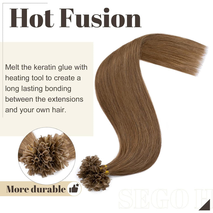 SEGO Bondings Extensions Echthaar 0.5g/Strähnen Haarverlängerung Keratin U-Tip Glue 100 Strähnen 100