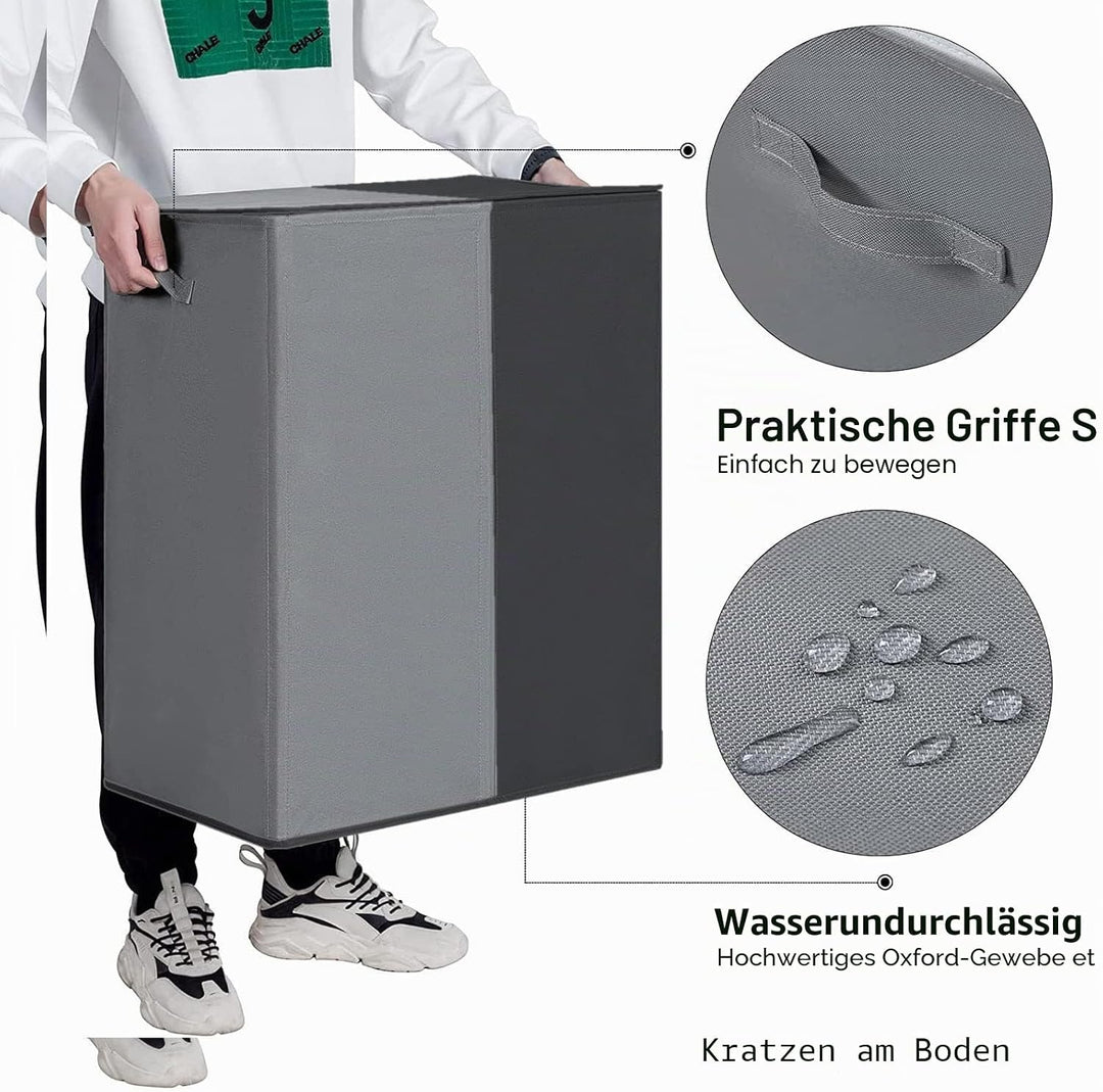 WOWLIVE 154L Wäschekorb, Wäschesammler 2 fächer mit Deckel, grosser Wäschekorb und abnehmbare Wäsche