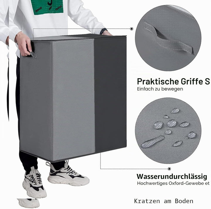 WOWLIVE 154L Wäschekorb, Wäschesammler 2 fächer mit Deckel, grosser Wäschekorb und abnehmbare Wäsche