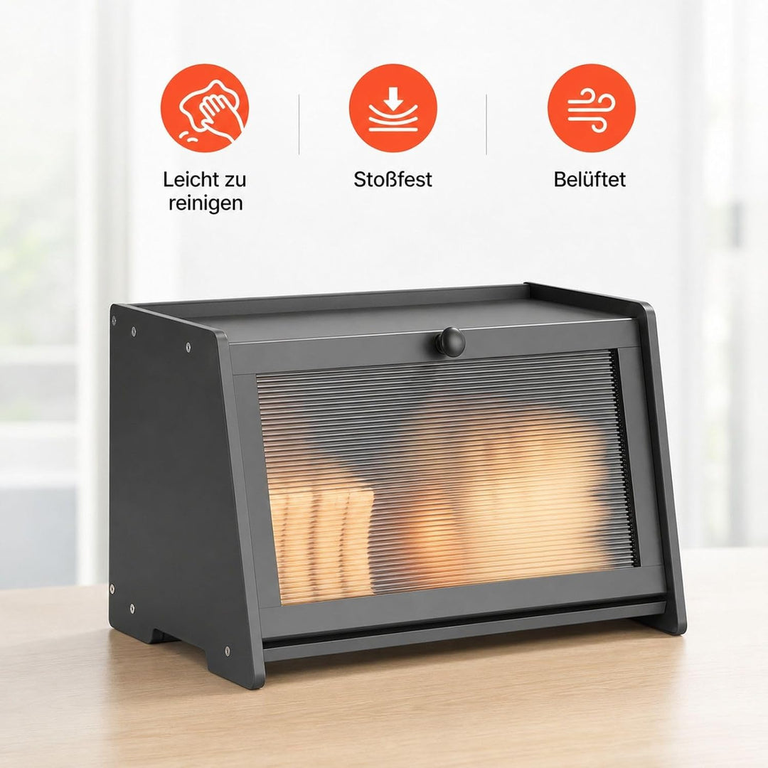 Brotkasten aus Holz, schwarze Brotbox für Küchenarbeitsplatte, 1-stufiger Brotbehälter zur Brotaufbe