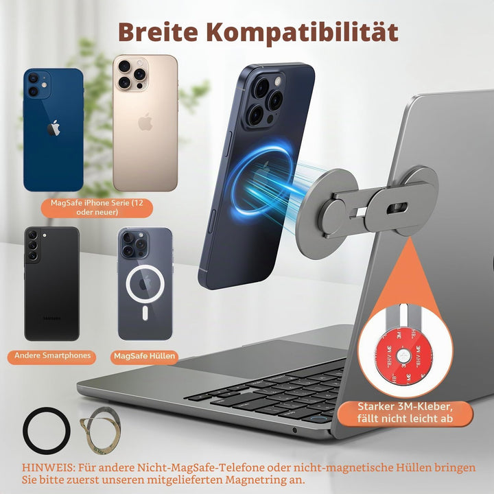 Magnetische Laptop Handy Ständer [110° Faltbar & 180° Einstellbare], Metall Handyhalterung Kompatibe