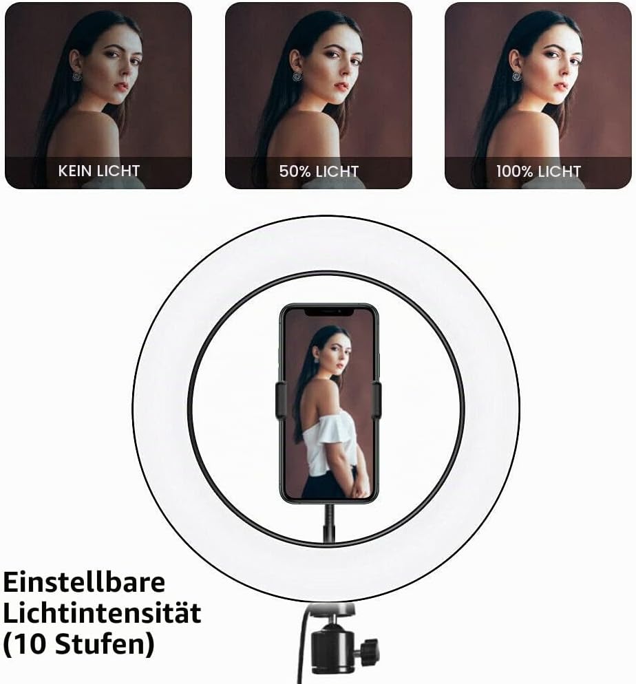Maclean MCE610 10" 12W LED Ringlicht mit Stativständer und Bluetooth-Auslöser 3 Farben 10 Helligkeit