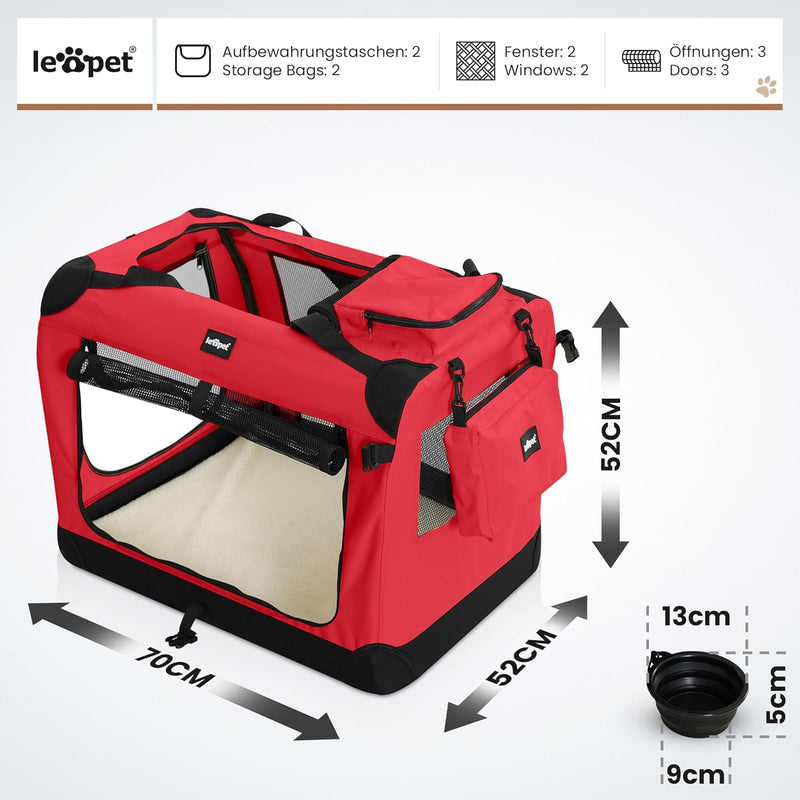 Leopet® Hundebox - Faltbar, Grosse/Kleine Hunde, Stoff, mit Napf, für Zuhause, Auto - Transportbox,