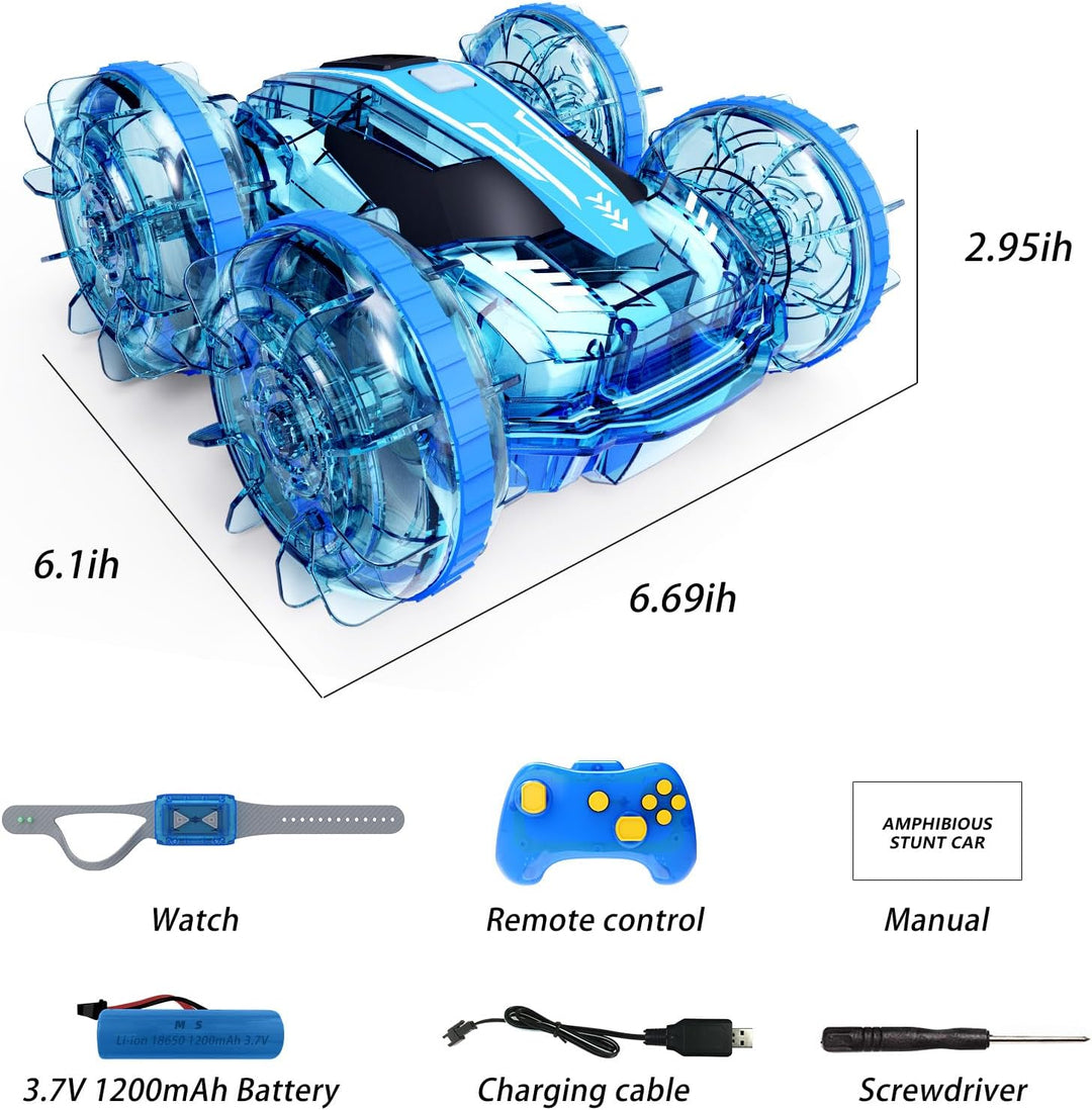 Tecnock 2024 Amphibisches Ferngesteuertes Auto Boot für Kinder, 4WD RC Stunt Auto mit Handsteuerung,